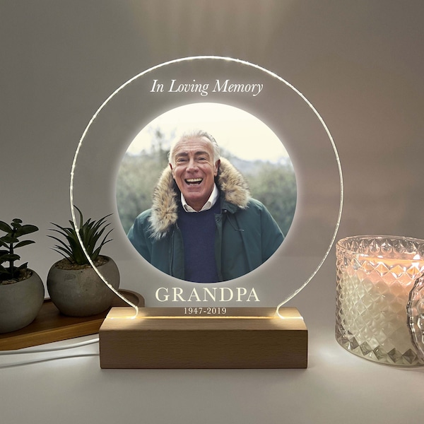 Custom Personalized Photo LED Wood Stand Room Night Light Up Table Lamp In Loving Memory Condolence Remembrance Loss Sympathy Memorial Gift