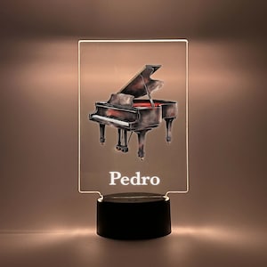 Piano Pianist Player Night Light Free Personalized LED Lamp, Engraved Gift, Music Instrument, Music Room 16 Color Changing Options W/ Remote