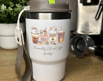 Personalisierte 16 Unzen doppelwandige Edelstahl-Vakuum-isolierte Becher Kaffeetasse Reisebecher 2-in-1 Deckel, Cupholder freundlich, niedliches Katzen Geschenk