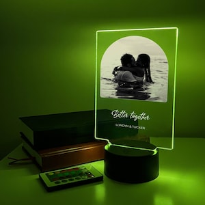 Custom Modern Arch Style Personalized Photo Picture LED 16 Colors Light Up Stand Anniversary Wedding Couple Christmas Family Home Décor Gift