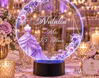 Personalized Quinceañera Event LED Centerpiece | Custom Mis 15 Años Light Up Sweet 15 Table Decor Featuring 16 Colors | Light Up The Party!