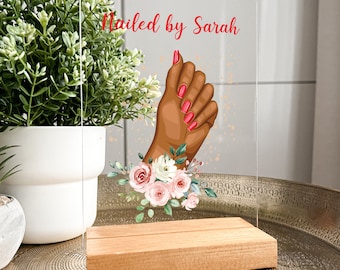 Personalized Desk Name Plate Plaque | Unique Gift | Nail Salon Decor | Sign | Nail Stylist Beauty Artist Care Company Station Stand Display