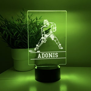 Custom Personalized Name Engraved LED Night Light Up 16 Colors Table Desk Lamp Boys Sports School Team Ice Hockey Player Room Décor Gift
