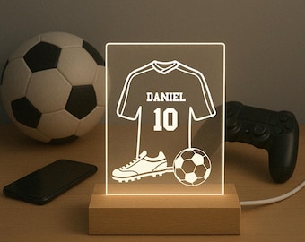 Personalized Name LED Wood Stand Night Light Up Table Desk Lamp Boys Girls Sports Club School Player Team Soccer Jersey Ball Room Décor Gift
