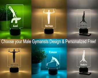 Mens Boys Male Gymnastics Sign Night Light Up Lamp Personalized Free Engraved 16 Color Options & Remote Control, Best Gift, Gymnast Trophy