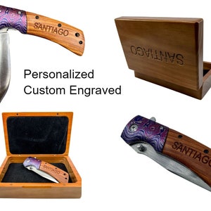 Personalized POCKET KNIFE Folding Knive Wood Custom Gifts for Him Men Dad Boyfriend Father Husband Anniversary Groomsmen Engraved Valentines