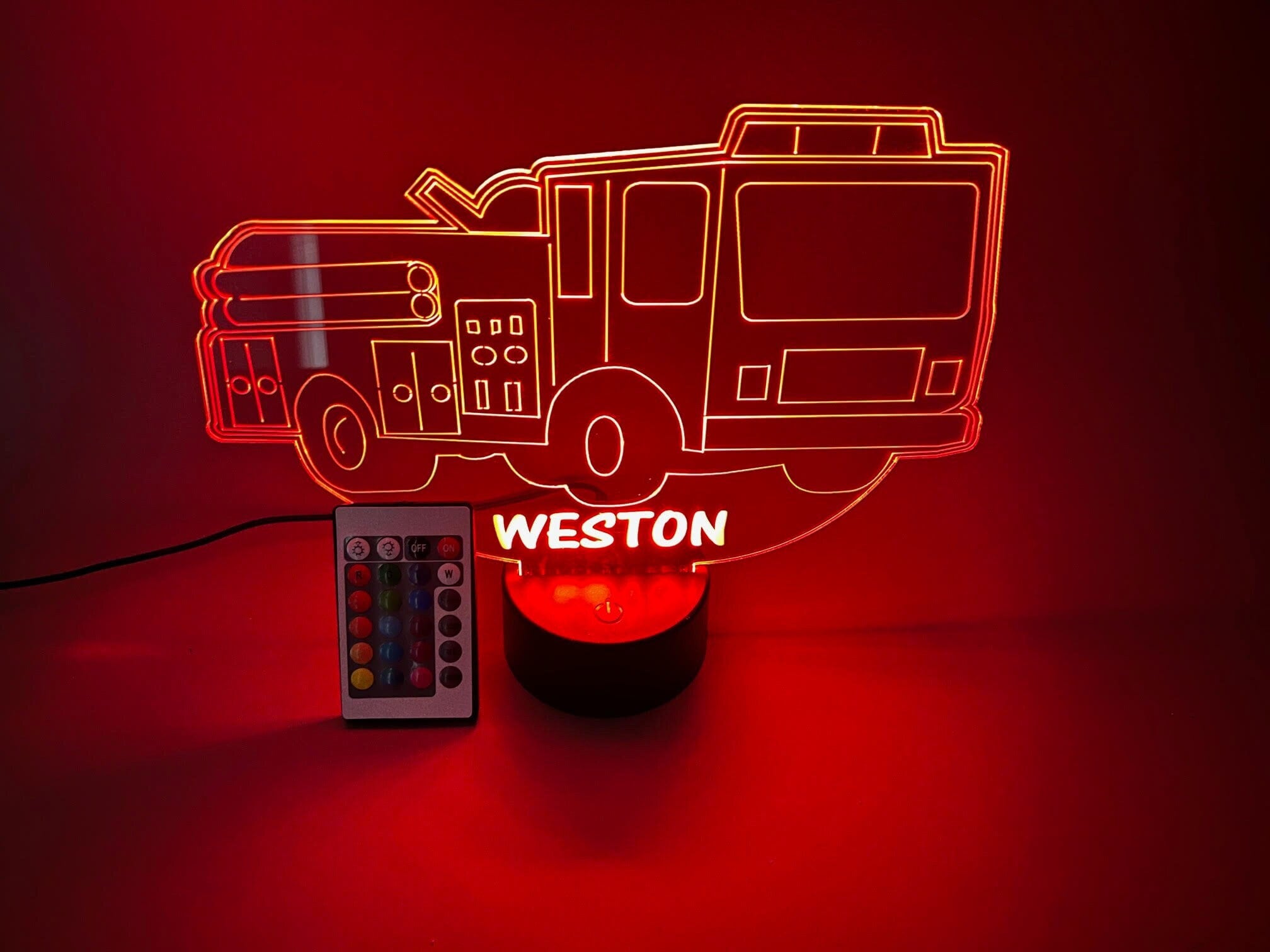 Fire Engine Truck Night Light up Firefighter Table Desk Lamp LED
