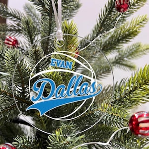 Personalized Ornament Basketball Sports Team Fan Xmas Keepsake 3.5&quot; Acrylic Festive Holiday Christmas Tree Hanging Decoration Gift - Dallas
