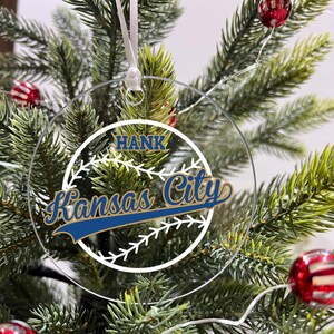Personalized Ornament Baseball Sports Team Fan Xmas Keepsake 3.5&quot; Acrylic Festive Holiday Christmas Tree Hanging Decoration Gift Kansas City