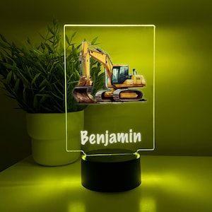 Custom Personalized LED Stand Night Light Up Table Lamp Boys Room Decor Construction Truck Excavator Tractor Heavy Equipment Themed Gift