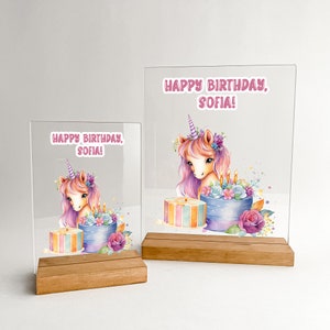 Happy Birthday Cute Colorful Unicorn Magical Princess Girls Room Decor Personalized Name Centerpiece Girls Kids Baby Nursery Table Desk Gift