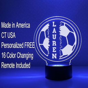 Personalized SOCCER 3D Night Light | Soccerball | Gift for Soccer Player| Personalized Gift | Desk Lamp | Sports Bedroom | Remote Included