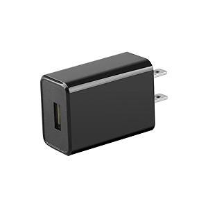 May include: A black USB wall charger with a rectangular design. The charger has a single USB port and two metal prongs for plugging into a wall outlet. The charger is shown against a white background.