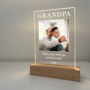 Personalized Custom Photo Picture LED Wood Stand Light Up Grandfather New Grandpa Gift Dad To Grandpa, Grandpa To Be Gift, Father&#39;s Day Gift