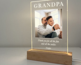Personalized Custom Photo Picture LED Wood Stand Light Up Grandfather New Grandpa Gift Dad To Grandpa, Grandpa To Be Gift, Father&#39;s Day Gift
