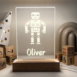 Custom Personalized LED Light Up Lamp Wood Base Stand Boys Gaming Rockets & More Design Choice Christmas Family Home Room Décor Gift For Him