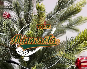 Personalized Ornament Hockey Sports Team Fan Xmas Keepsake 3.5" Acrylic Festive Holiday Christmas Tree Hanging Decoration Gift - Minnesota