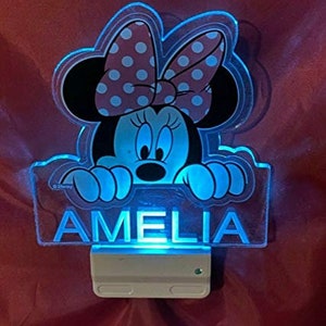 Minnie Mouse Night Light Multi Color Personalized LED Wall Plug-in Cool-Touch Smart Dusk to Dawn Sensor Childrens Bedroom Hallway Super Cool image 5