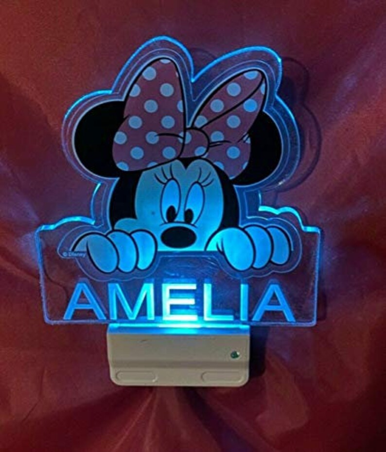 Minnie Mouse Night Light Multi Color Personalized LED Wall Plug-in Cool-Touch Smart Dusk to Dawn Sensor Childrens Bedroom Hallway Super Cool image 5