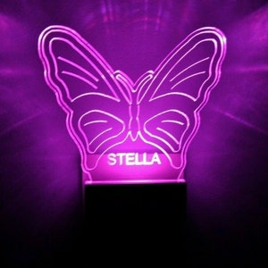 Butterfly Night Light Multi Color Personalized LED Wall Plug-in, Cool-Touch Smart Dusk to Dawn Sensor, Bedroom Hallway Bathroom, Super Cool