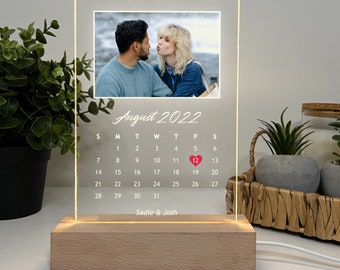 Custom Personalized Night Light Photo Picture LED Light Stand Anniversary Wedding Couples Friends Family Calendar Date Month Memories Gifts