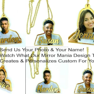 Your Custom Picture Photo Printed on Premium Clear Acrylic Necklace Pendant Personalized Free Laser Cut Name With Quality Choice Chain- WOW!
