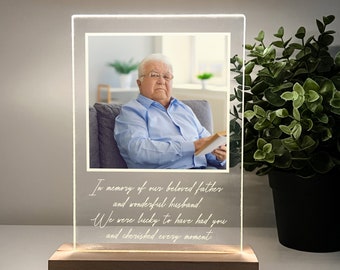 Personalized Unique Sympathy Gifts For Loss Custom In Memory of Loved One Light Up Picture Frames Photo & Text Memorial Plaque Night Lamp