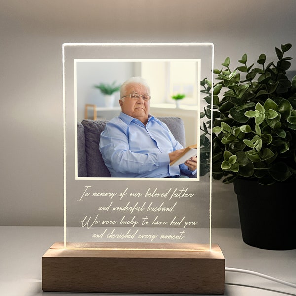 Personalized Unique Sympathy Gifts For Loss Custom In Memory of Loved One Light Up Picture Frames Photo & Text Memorial Plaque Night Lamp