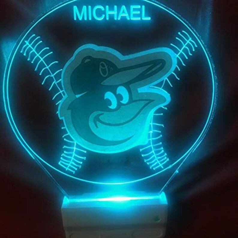 Baltimore Orioles Sports Baseball Night Light Multi Color Personalized LED Room Wall Plug-in Cool-Touch Smart Dusk to Dawn Sensor Super Cool image 2