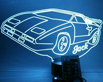 Sports Car Fast Luxury Racing Night Light Up Table Desk Lamp LED Personalizado Free Nombre grabado, es wow con control remoto de 16 colores, gran regalo