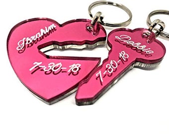 Heart and Key Couple Keychain Personalized Custom Name Free Engraved Key To My Heart Key Chain Any Name Personalize Key Ring, A Perfect Gift