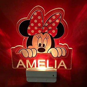 Minnie Mouse Night Light Multi Color Personalized LED Wall Plug-in Cool-Touch Smart Dusk to Dawn Sensor Childrens Bedroom Hallway Super Cool image 4