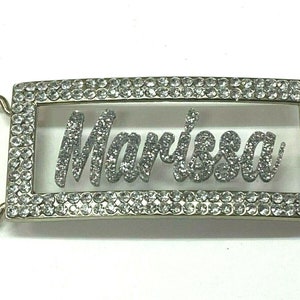 Adjustable Belt Buckle Laser Cut Personalized Custom Bling Rhinestone Silver Glitter Any Name, Word Fantastically Unique and Eye Catching image 2