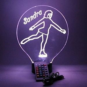 Figure Skating Ice Skater Girl Night Light Up Table Desk Lamp LED Personalized Free Engraved Name It&#39;s Wow With Remote 16 Colors Great Gift