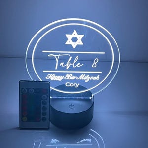 Custom Made Light Up LED Table Party Centerpiece Table Number 16 Colors With Remote Bar Bat Mitzvah Parties - Create Your Own Logo or Design