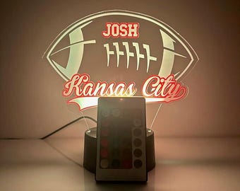 Kansas City  Football Sports Fan Sports Themed Ball Lamp Night Light Up LED Personalized Free, 16 Colors With Remote Made in America