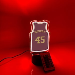 Personalized Name & Number Basketball Jersey Player Fan Team Sports Themed Night Light 16 Colors Lamp LED Room Man Cave Decor, Cleveland