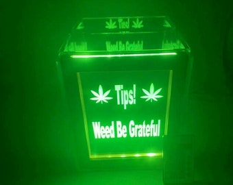 Fantastically Unique Eye Catching Tip Box Raffle Fund Raiser Donation Jar Personalized Engraved LED 16 Colors Changing 7"W x 8.5"H Container
