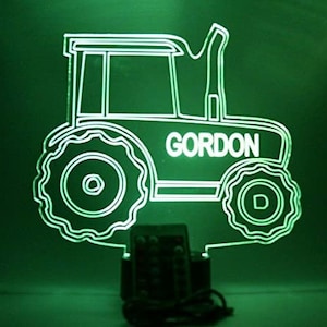 Farm Hauling Farming Tractor Night Light Up Table Desk Lamp LED Personalized Free Engraved Name, It&#39;s Wow, With Remote 16 Colors, Great Gift