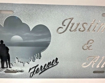 Double Heart Forever Personalized Custom License Vanity Plate Free Engraved Auto Car Tag Vehicle License Plate Design Graphics Great Gift