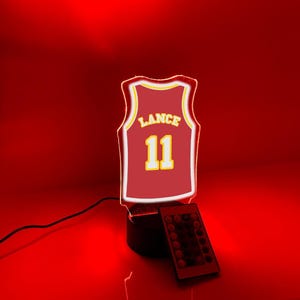 Personalized Name & Number Basketball Jersey Player Fan Team Hoops Sports Themed Night Light 16 Colors Lamp LED Room Man Cave Decor, Atlanta