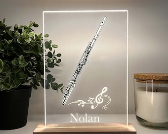 Flauta jugador instrumento de viento noche iluminar lámpara de mesa LED personalizado personalizado, regalo para músicos, flautista, flautista música banda amantes regalo