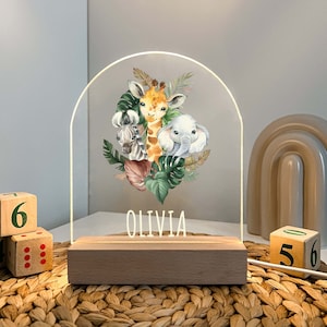 Personalized Safari Elephant Zebra, Giraffe Night Light, Personalized Night Lamps, Night Lights for Kids, Nursery Decor, Jungle Animals Lamp