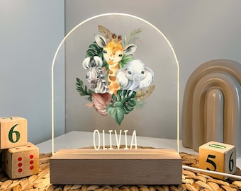 Personalized Safari Elephant Zebra, Giraffe Night Light, Personalized Night Lamps, Night Lights for Kids, Nursery Decor, Jungle Animals Lamp