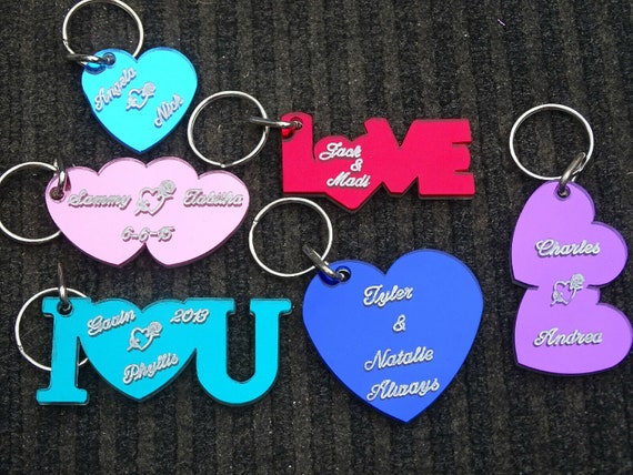Double Hearts Couple Keychain Personalized Custom Name Free
