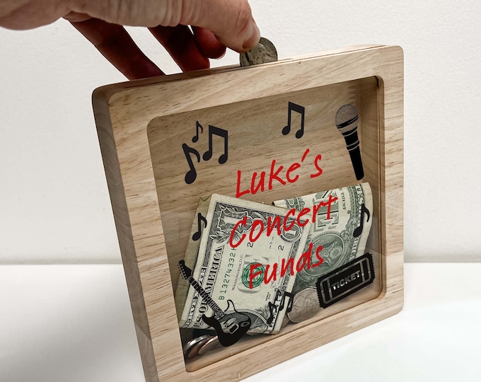 Concert Bank Shadow Box Personalized Adventure Memory Wooden Keepsake Bank Custom Musical Entertainment Fund Ticket Frame Collection Gift