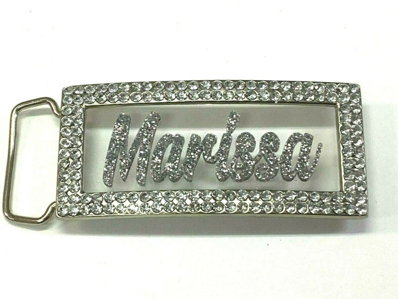 Adjustable Belt Buckle Laser Cut Personalized Custom Bling Rhinestone Silver Glitter Any Name, Word Fantastically Unique and Eye Catching image 7
