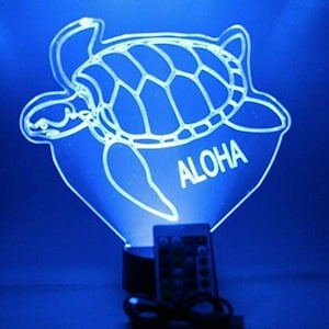 Sea Turtle Night Light Up Table Desk Lamp LED Personalized Free Engraved Custom Name Marine Turtle It&#39;s Wow With Remote 16 Colors Great Gift