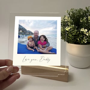 Custom Photo Picture LED Wood Stand Light Lamp Dad Love You Daddy Father Uncle Grandpa Engraved Free Personalized Message, Father&#39;s Day Gift