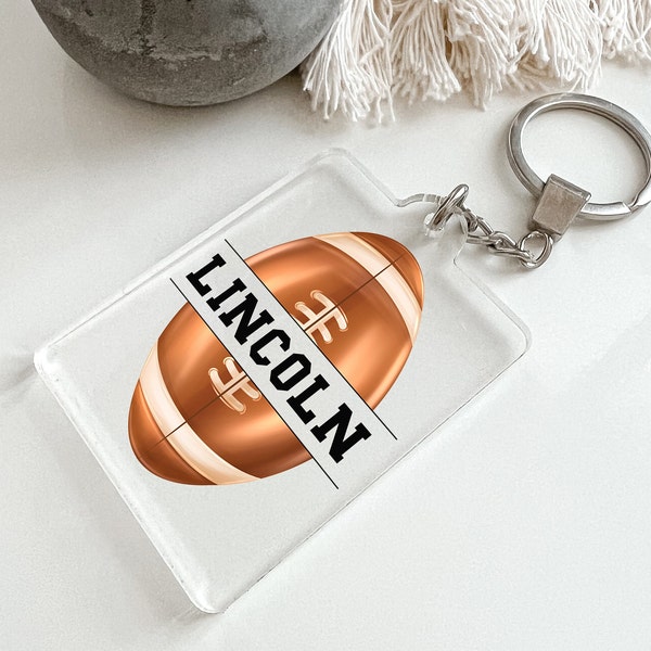 Football Ball Sports Player Team Keychain Personalized Custom Name Free Engraved Key Chain Ring, Clip on Bag Backpack Luggage, Perfect Gift